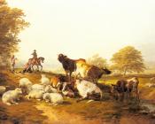 托马斯辛德尼库珀 - Cattle And Sheep Resting In An Extensive Landscape